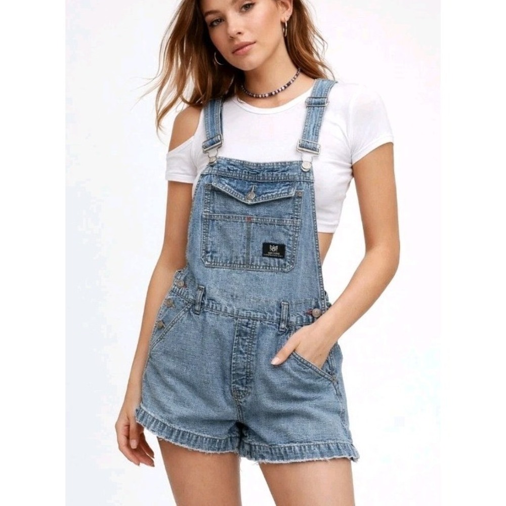 Vtg Squeeze Stephen Hardy Y2K Denim Skater Grunge 90's Bibs Shorts M 100% Cotton